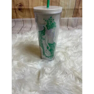Starbucks 24oz  Tumbler Iridescent Silver Green Mermaid NEW